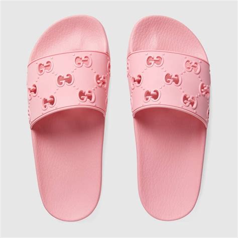 gucci womens rubber slide pink fake|gucci rubber pursuit g slides.